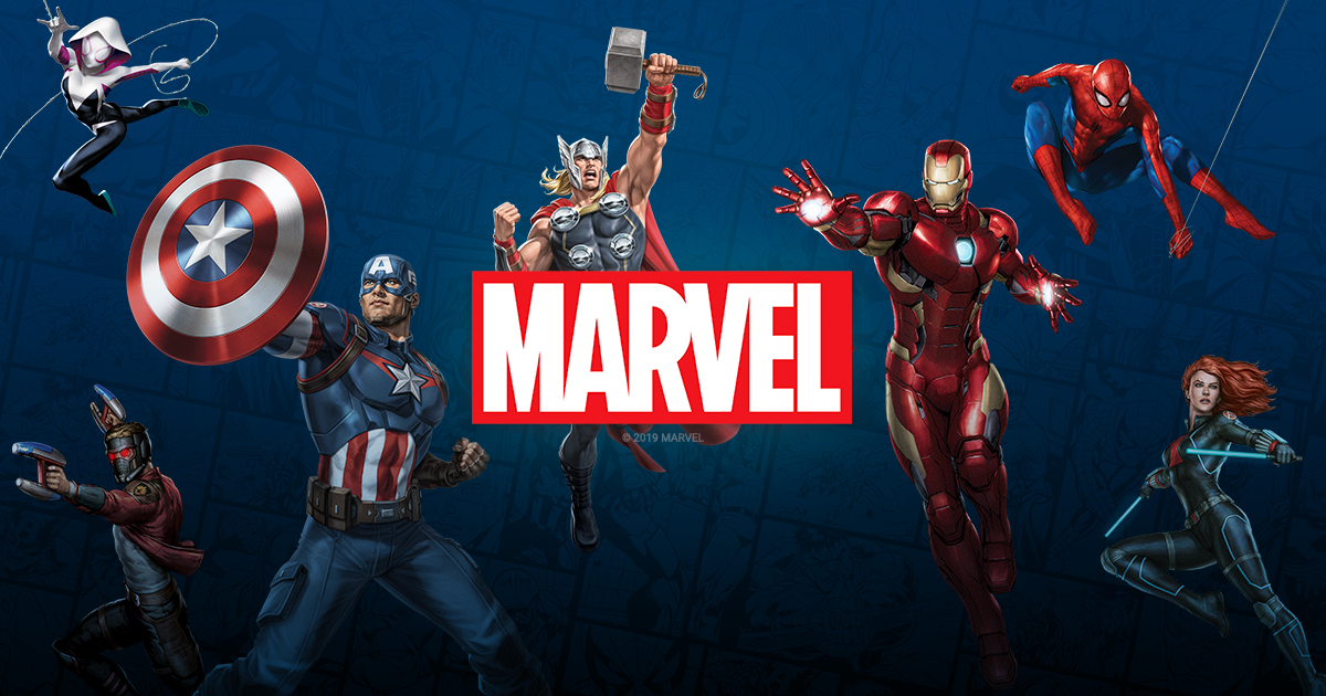 Imagen donde se pueden ver pocos personajes y el logo de marvel en el medio